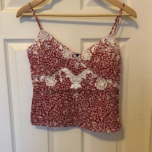 BCBGMaxAzria Red Floral Lace-Accent Cami